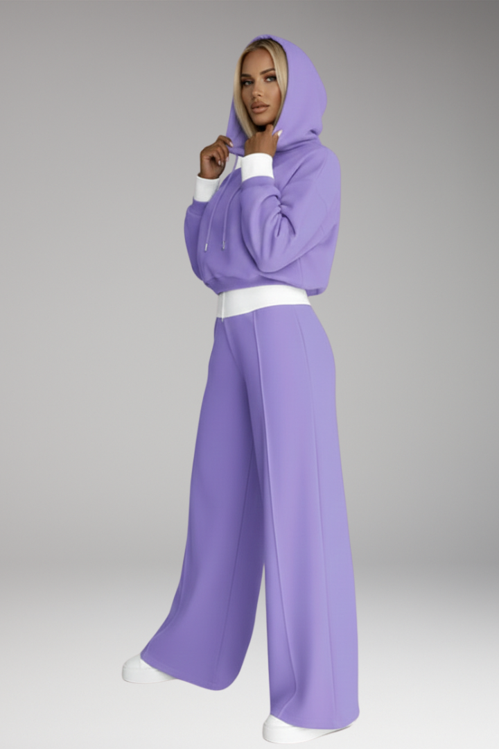 Women’s Tracksuit Set with Drawstring Hoodie and Wide-Leg Pants
