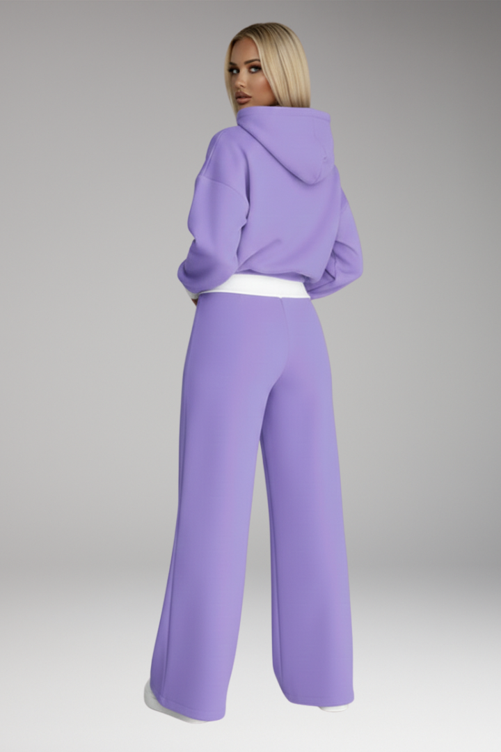 Women’s Tracksuit Set with Drawstring Hoodie and Wide-Leg Pants