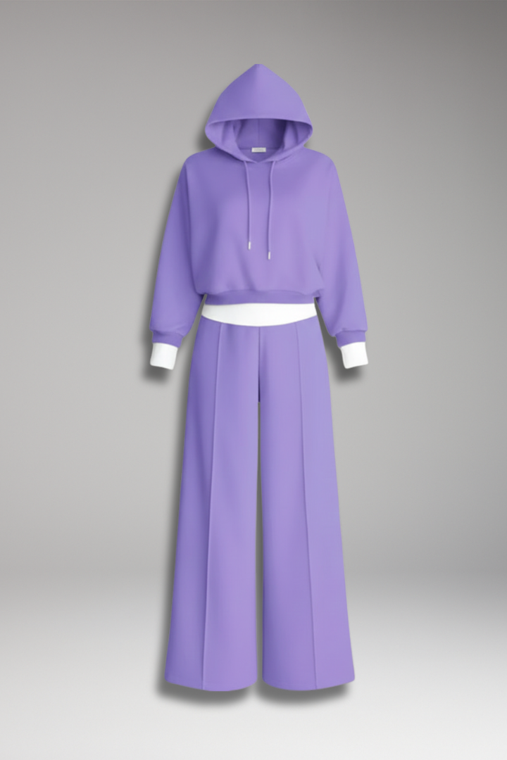 Women’s Tracksuit Set with Drawstring Hoodie and Wide-Leg Pants