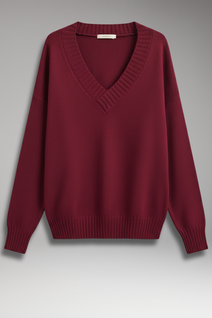 Women’s V-Neck Sweater with Ribbed Trim and Knit Design