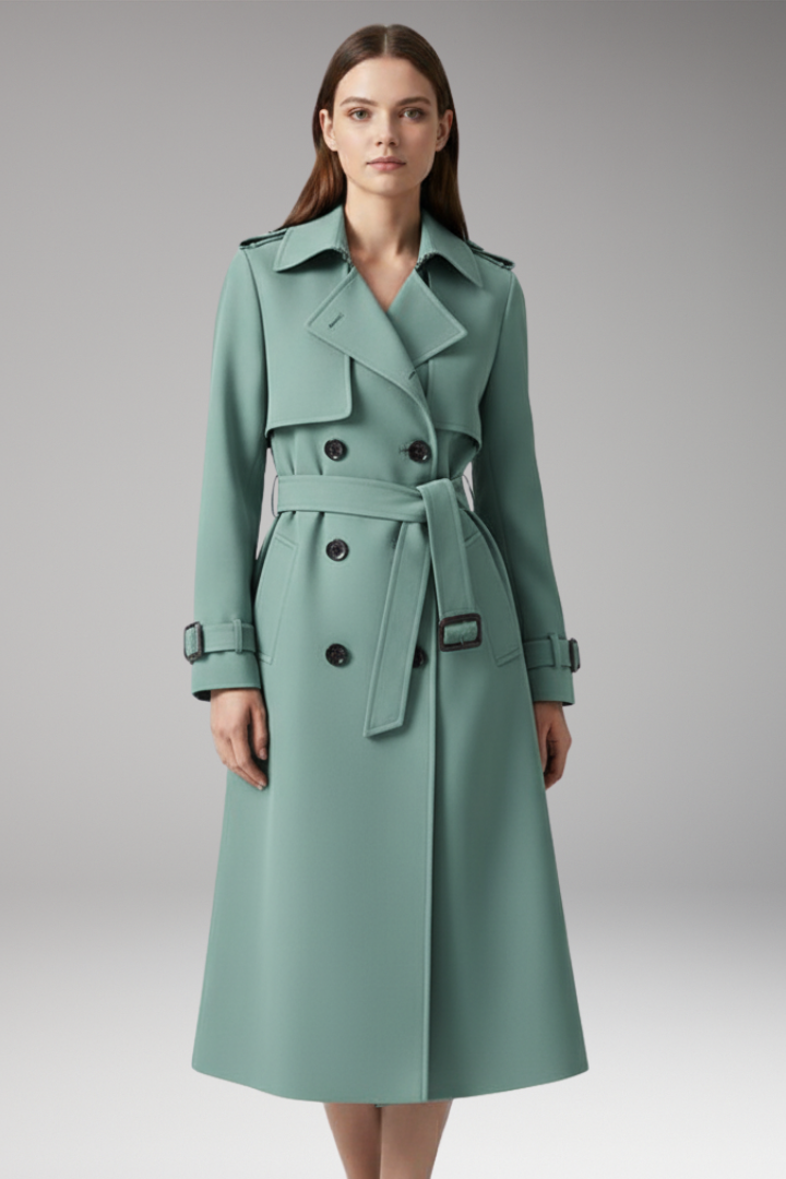 Women’s trench coat with belt and button closure