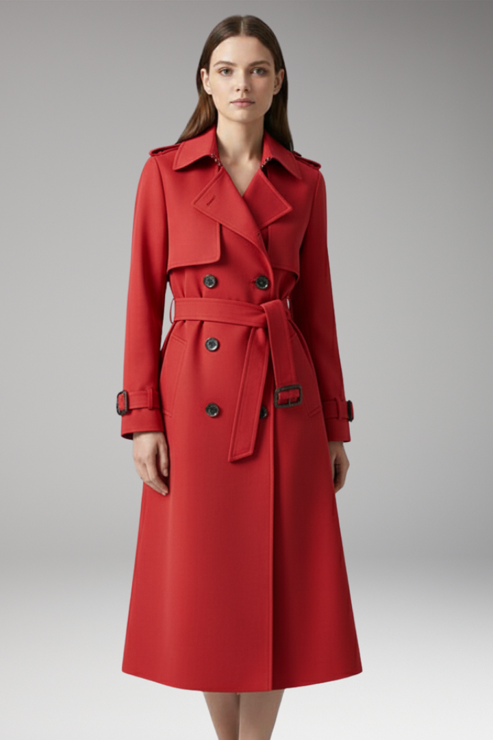 Women’s trench coat with belt and button closure