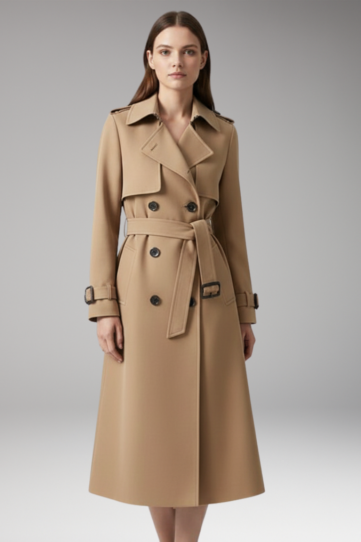 Women’s trench coat with belt and button closure