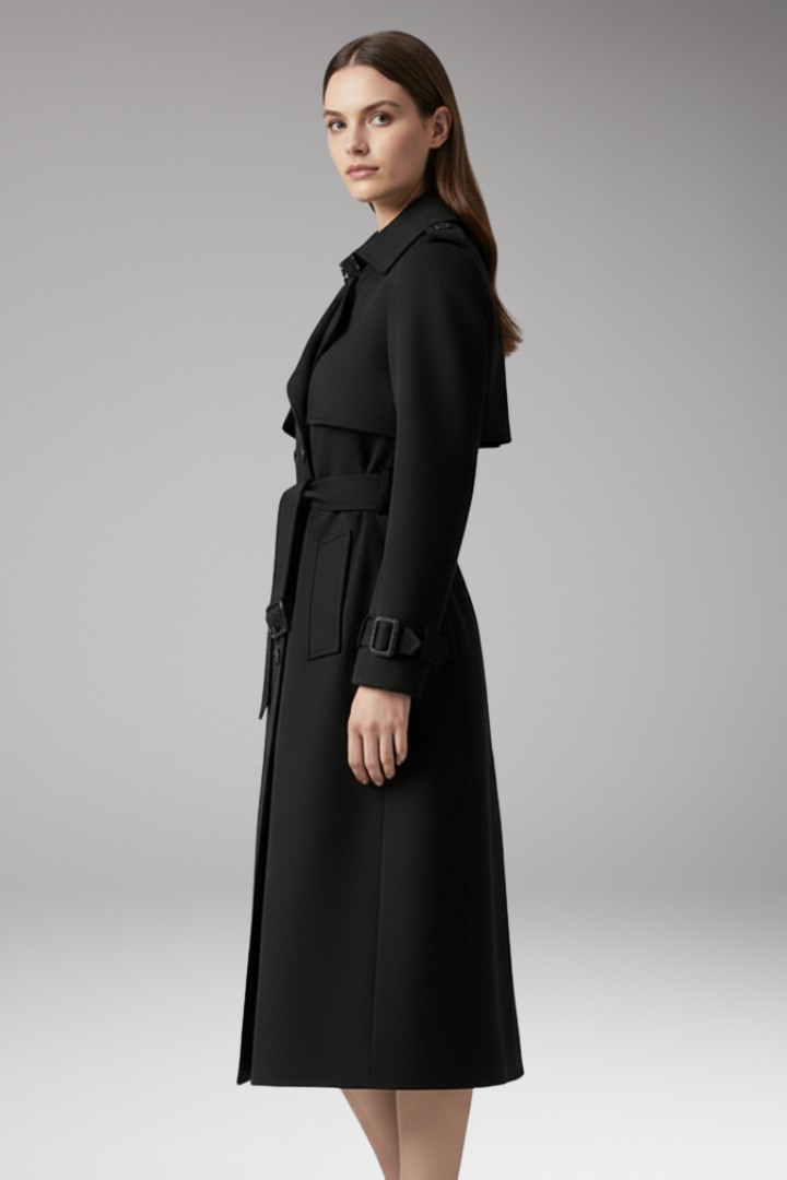 Women’s trench coat with belt and button closure
