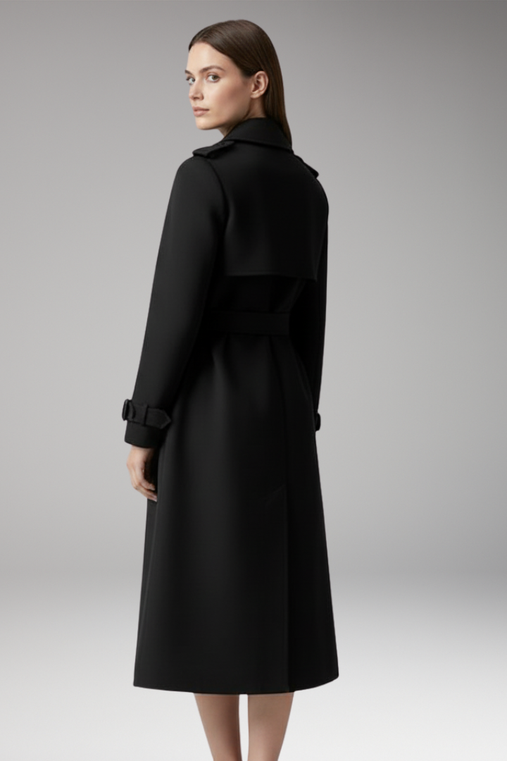 Women’s trench coat with belt and button closure
