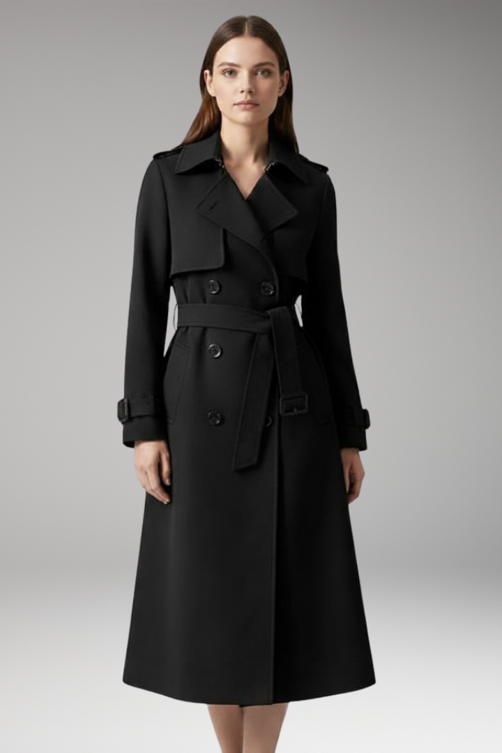 Women’s trench coat with belt and button closure