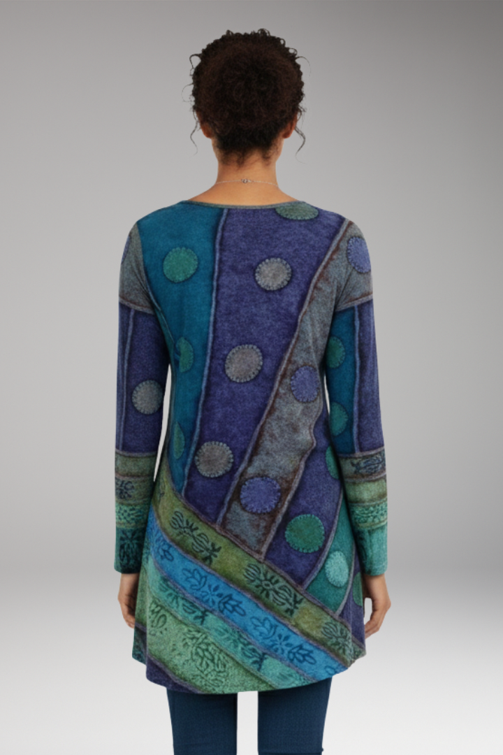 Women's tunic top with Round Neckline and Patchwork Pattern