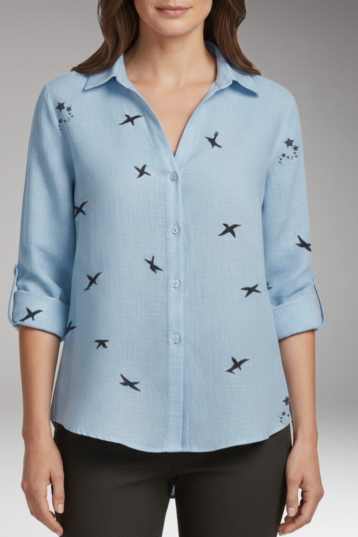 Women's Blouse with Button-Front and Pocket