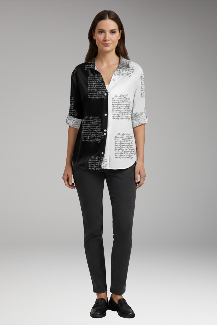 Women's Blouse with Floral Design and Contrast Pattern