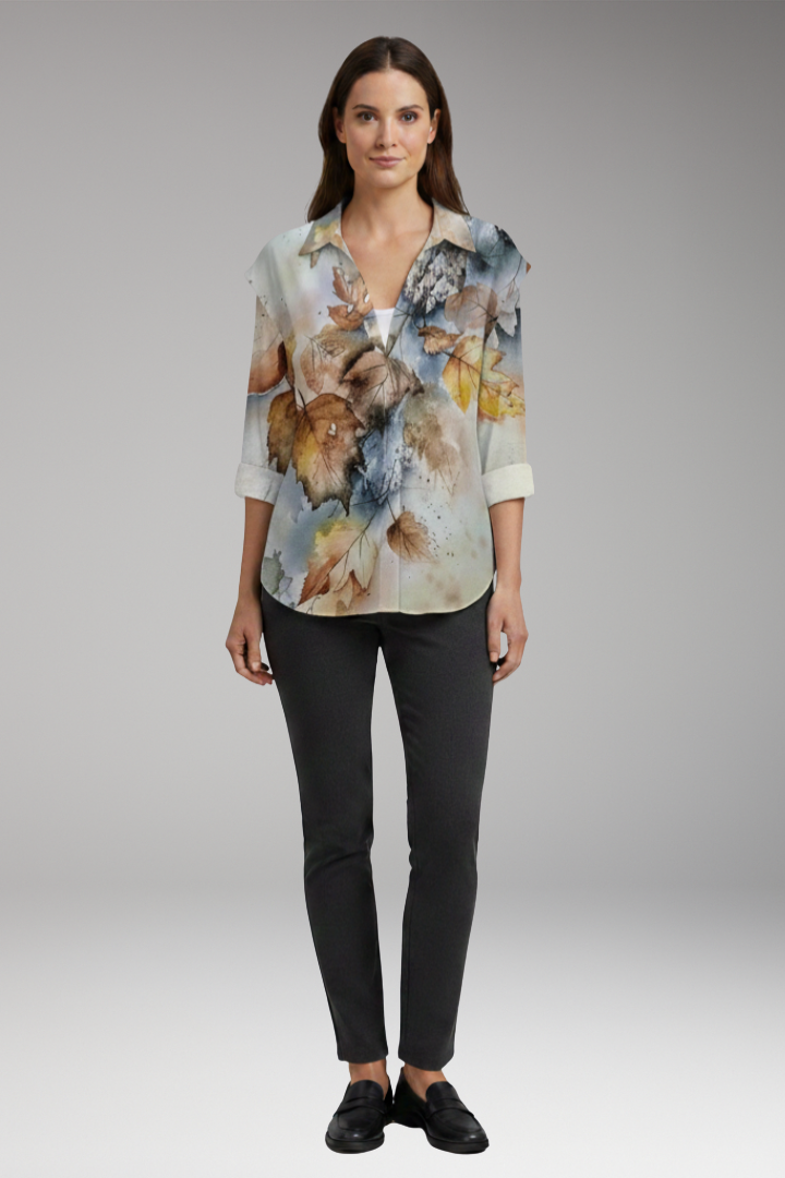 Women's Blouse with Floral Design and Contrast Pattern