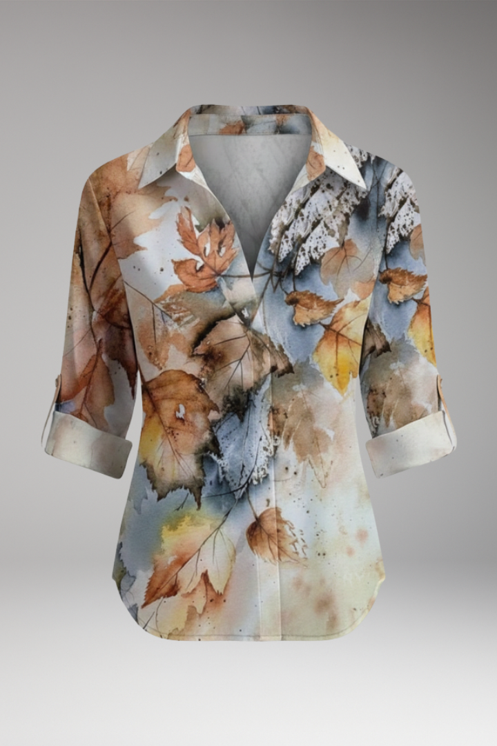 Women's Blouse with Floral Design and Contrast Pattern