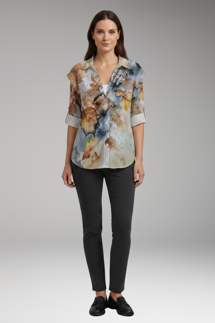 Women's Blouse with Floral Design and Contrast Pattern