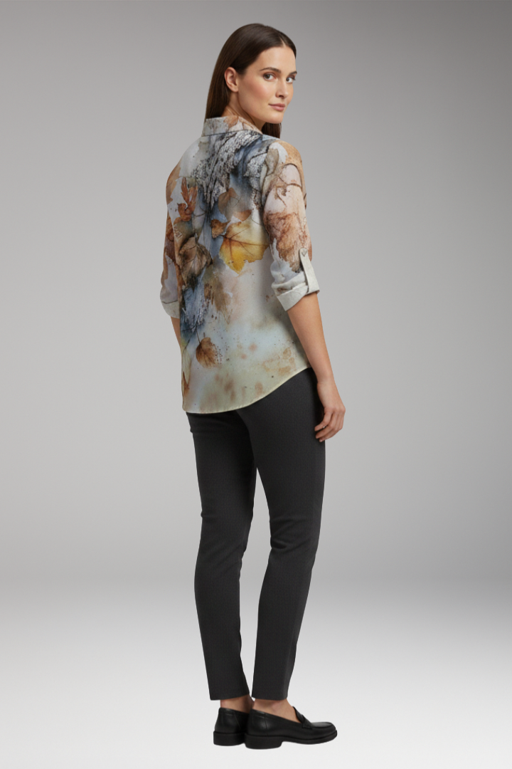 Women's Blouse with Floral Design and Contrast Pattern