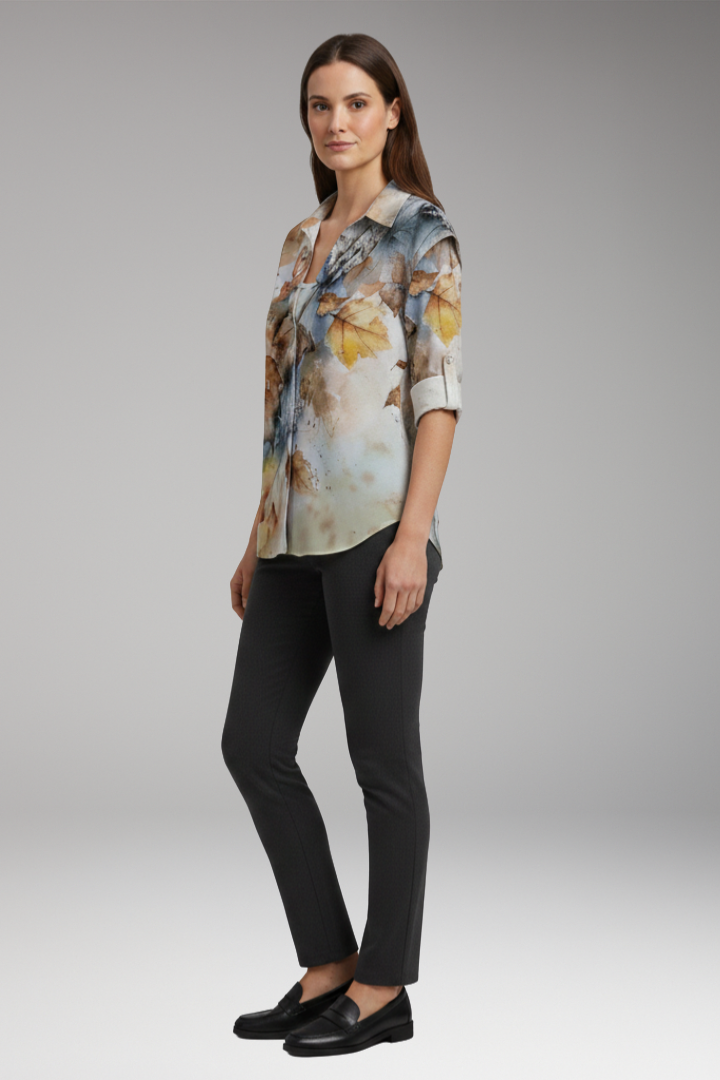 Women's Blouse with Floral Design and Contrast Pattern