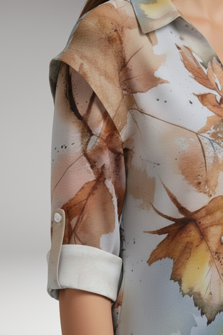 Women's Blouse with Floral Design and Contrast Pattern