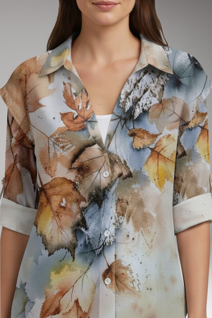 Women's Blouse with Floral Design and Contrast Pattern