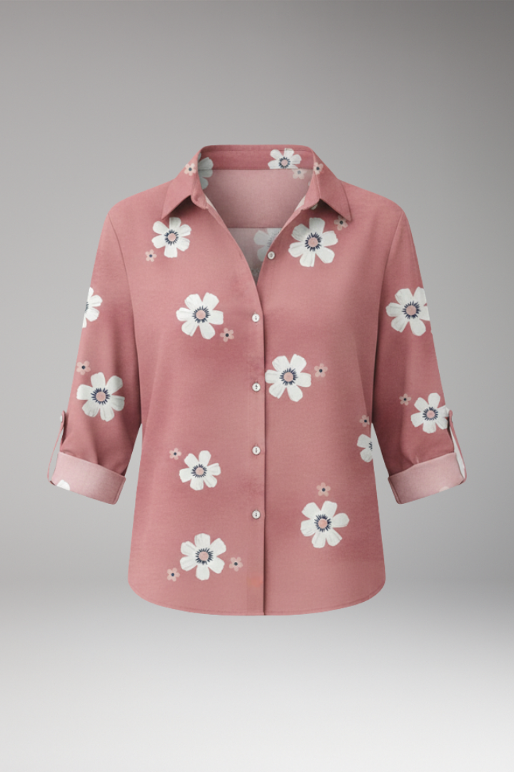 Women's Blouse with Floral Print and Button Placket