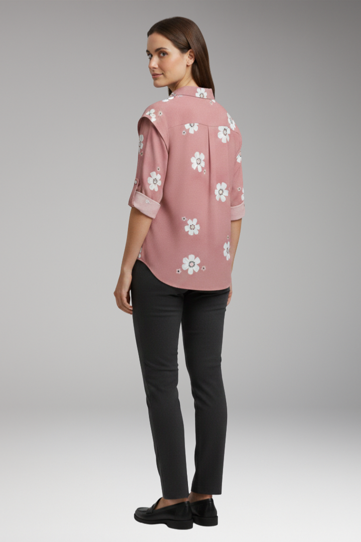 Women's Blouse with Floral Print and Button Placket