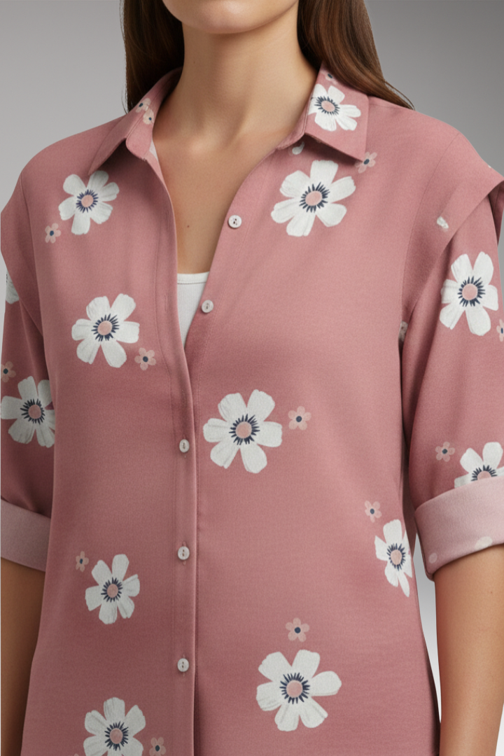 Women's Blouse with Floral Print and Button Placket