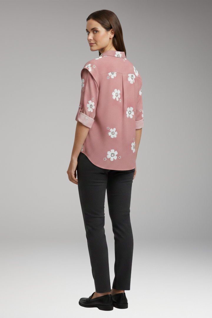 Women's Blouse with Floral Print and Button Placket
