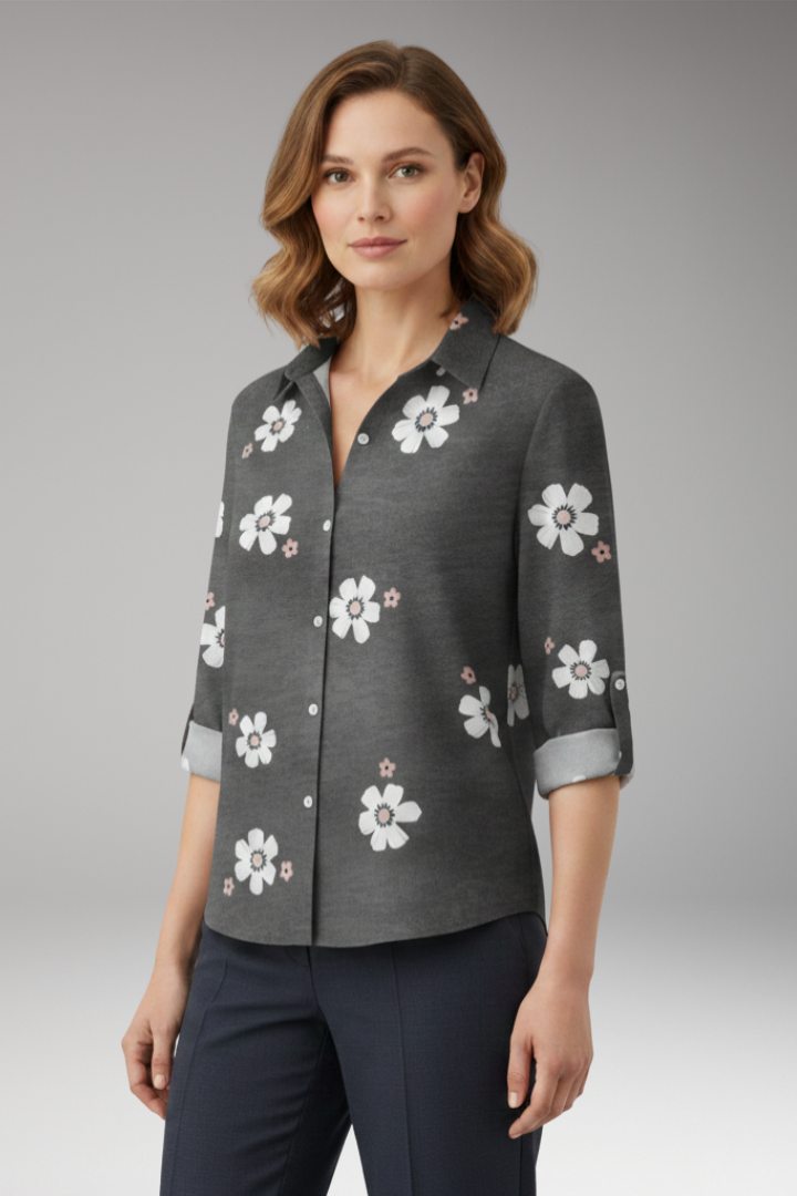 Women's Blouse with Floral Print and Button Placket