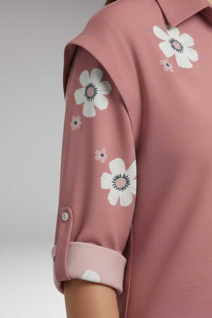 Women's Blouse with Floral Print and Button Placket