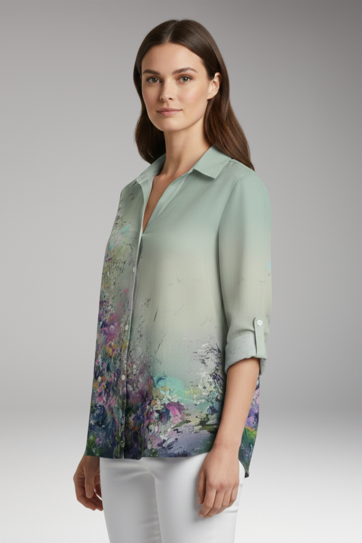 Women's Blouse with Floral Print and Three-Quarter Sleeves