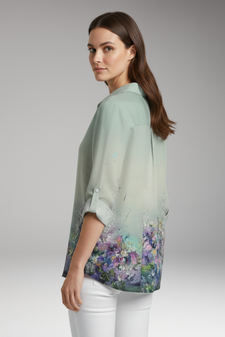 Women's Blouse with Floral Print and Three-Quarter Sleeves