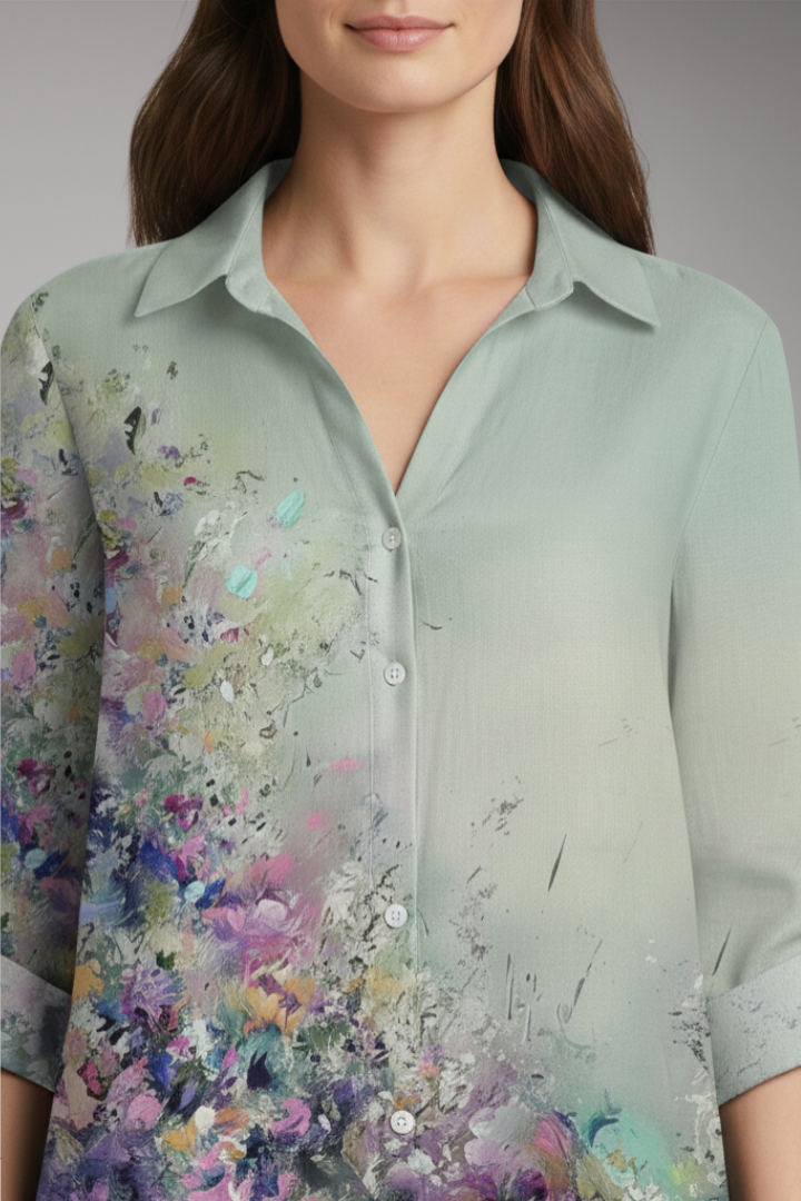 Women's Blouse with Floral Print and Three-Quarter Sleeves