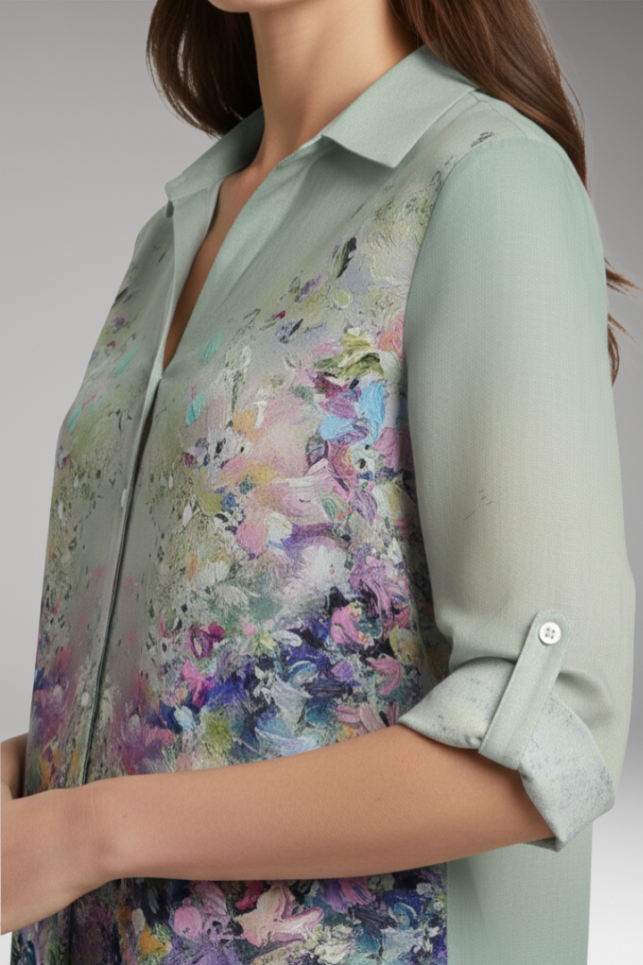 Women's Blouse with Floral Print and Three-Quarter Sleeves