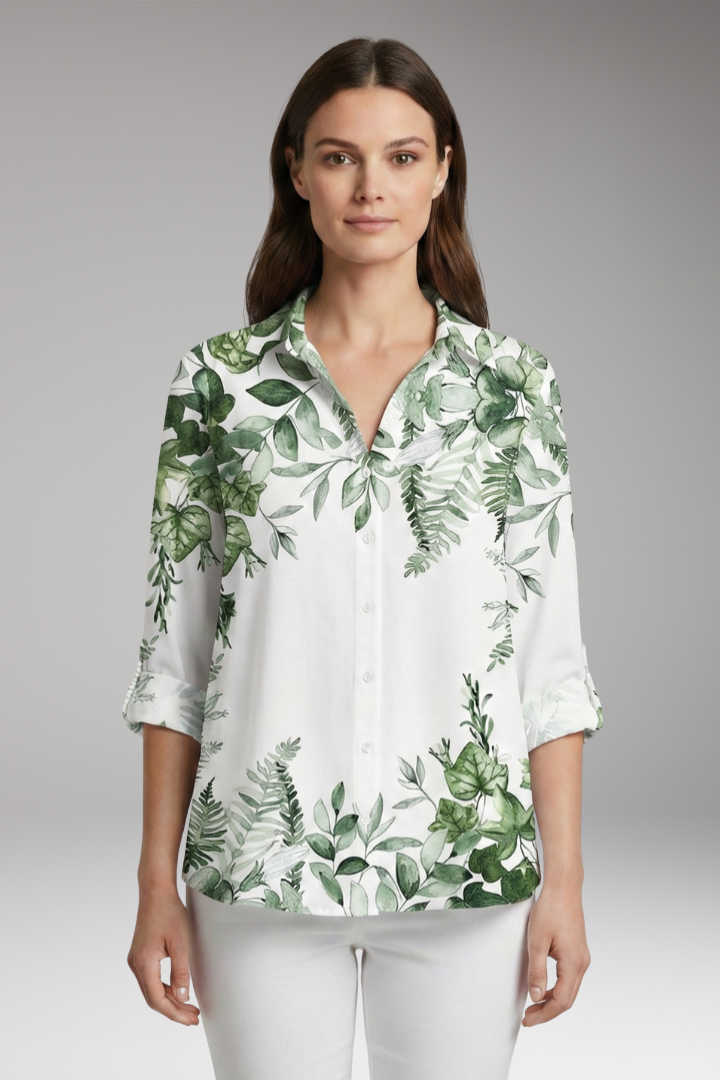 Women's Blouse with Floral Print and Three-Quarter Sleeves