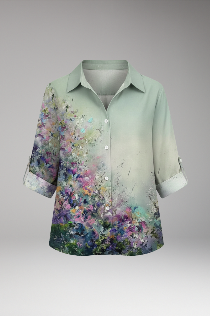 Women's Blouse with Floral Print and Three-Quarter Sleeves