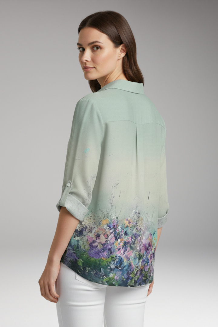 Women's Blouse with Floral Print and Three-Quarter Sleeves