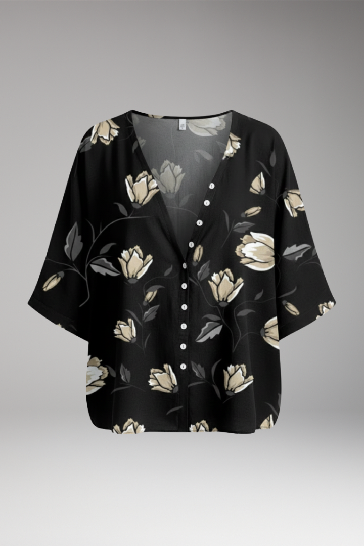 Women's Blouse with Floral Print and V-Neck