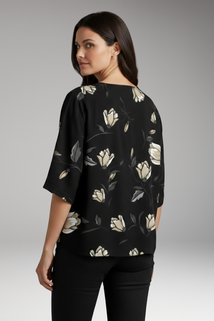 Women's Blouse with Floral Print and V-Neck