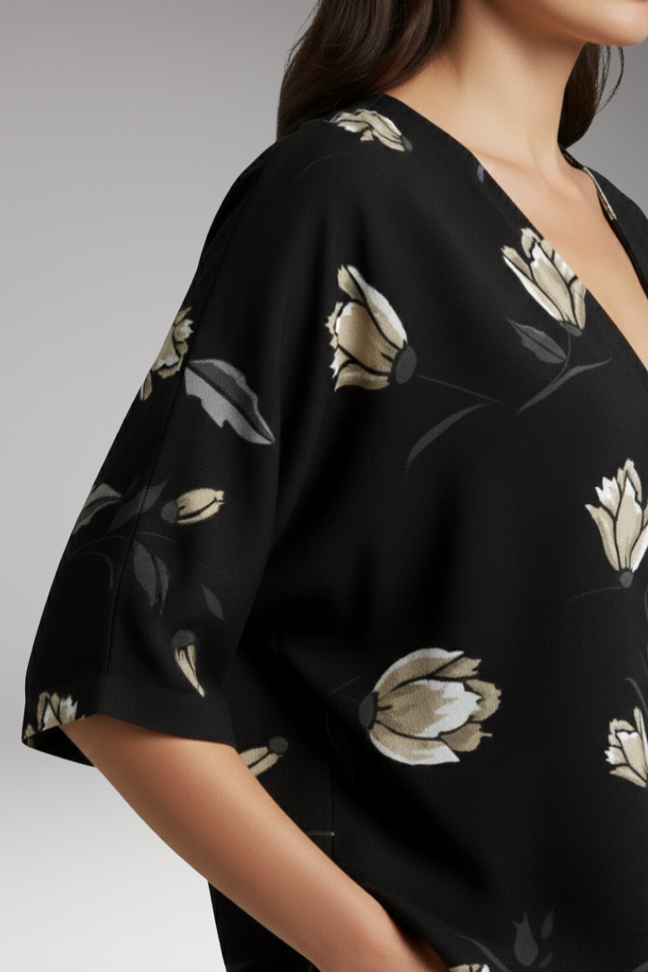 Women's Blouse with Floral Print and V-Neck
