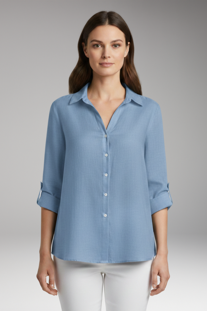 Women's Blouse with Long Sleeves and Button Placket