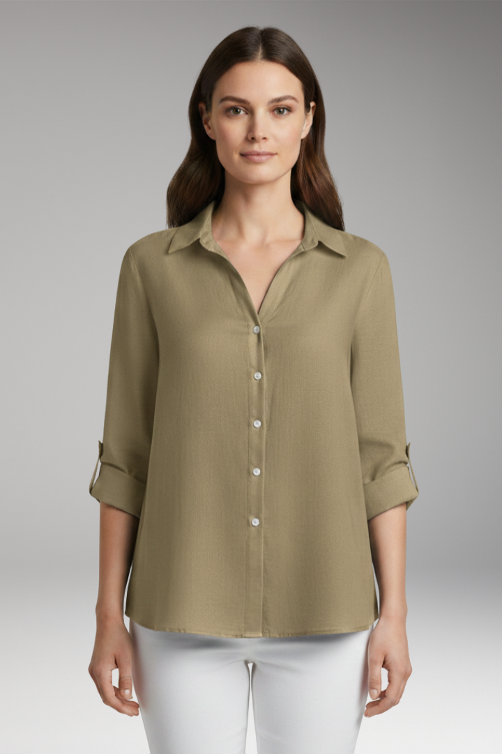 Women's Blouse with Long Sleeves and Button Placket