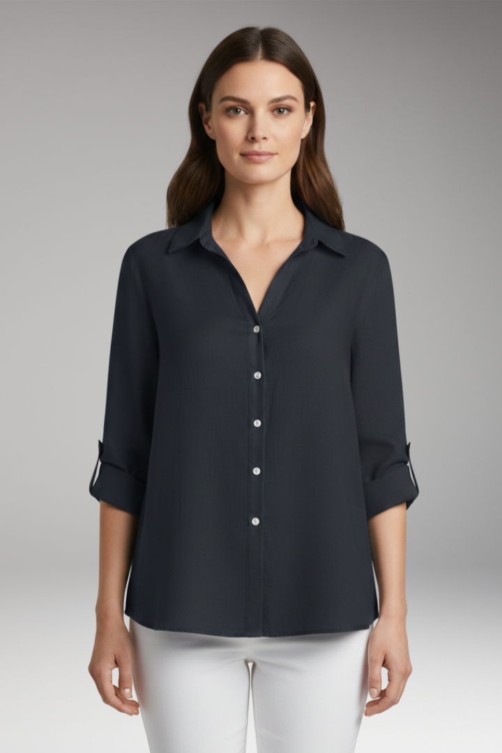 Women's Blouse with Long Sleeves and Button Placket