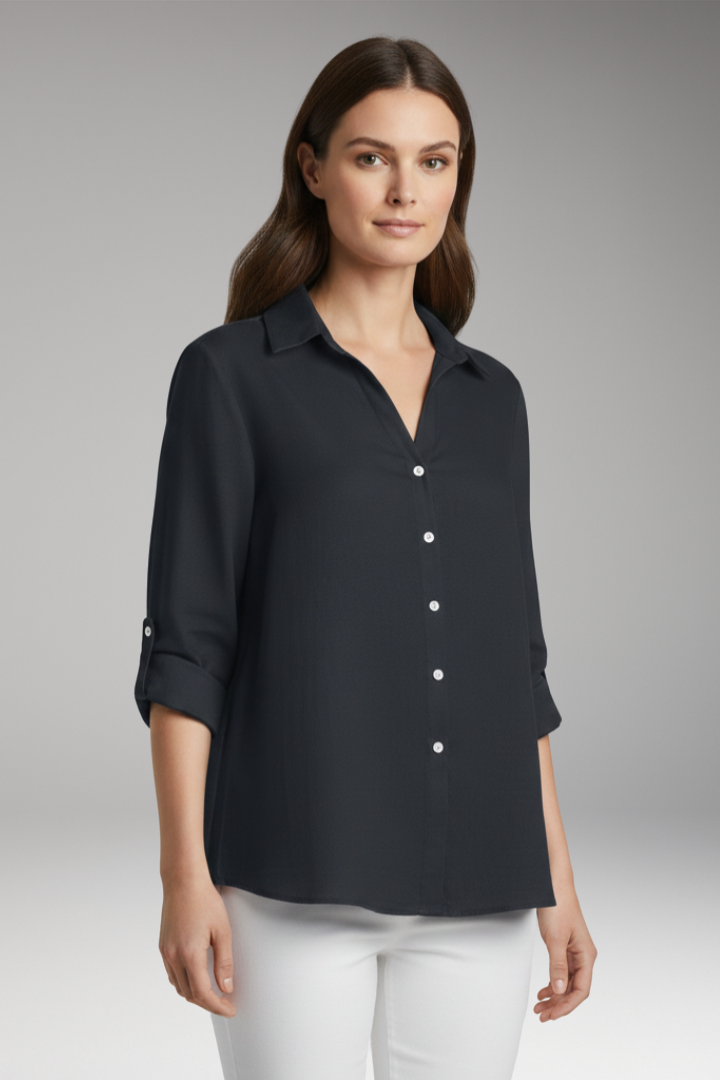 Women's Blouse with Long Sleeves and Button Placket