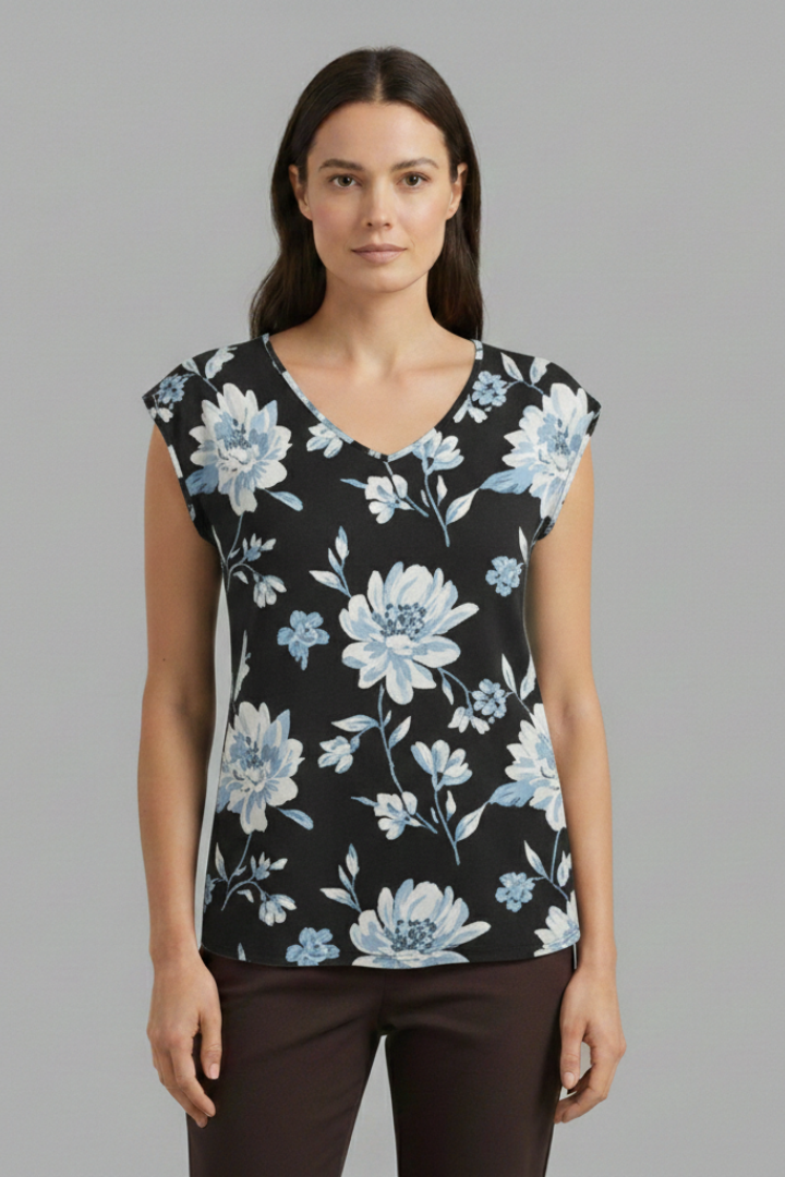 Women's Blouse with V-Neck and Floral Design