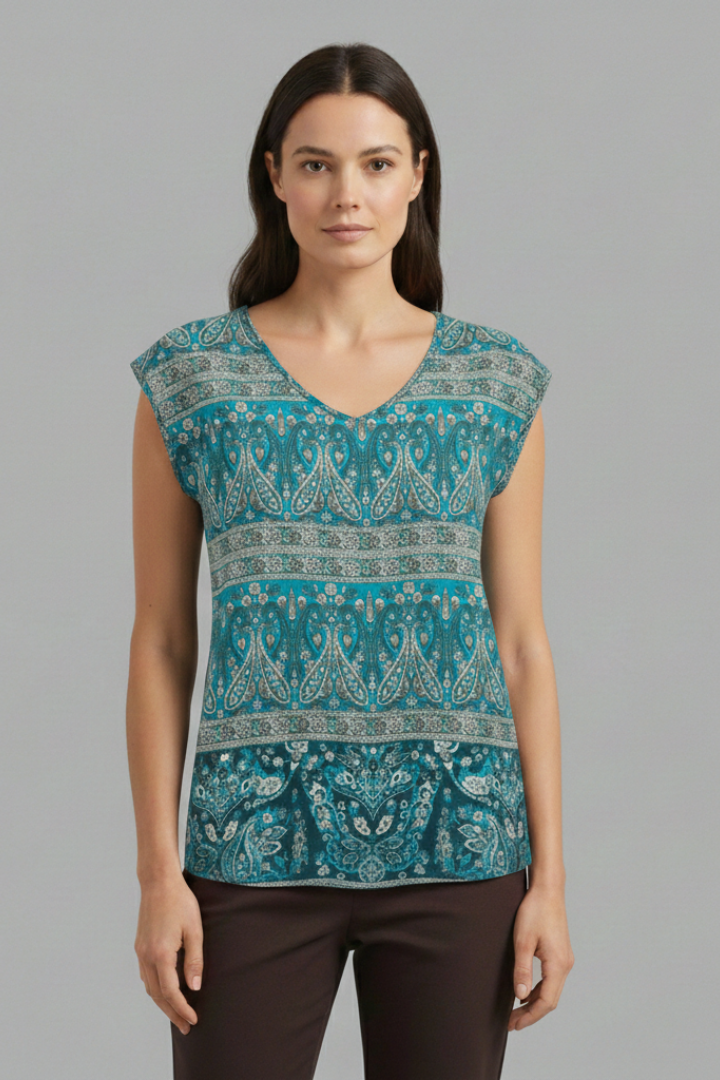 Women's Blouse with V-Neck and Floral Design