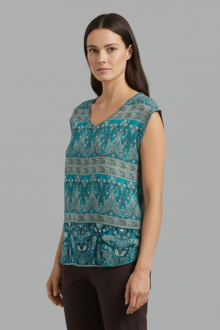 Women's Blouse with V-Neck and Floral Design