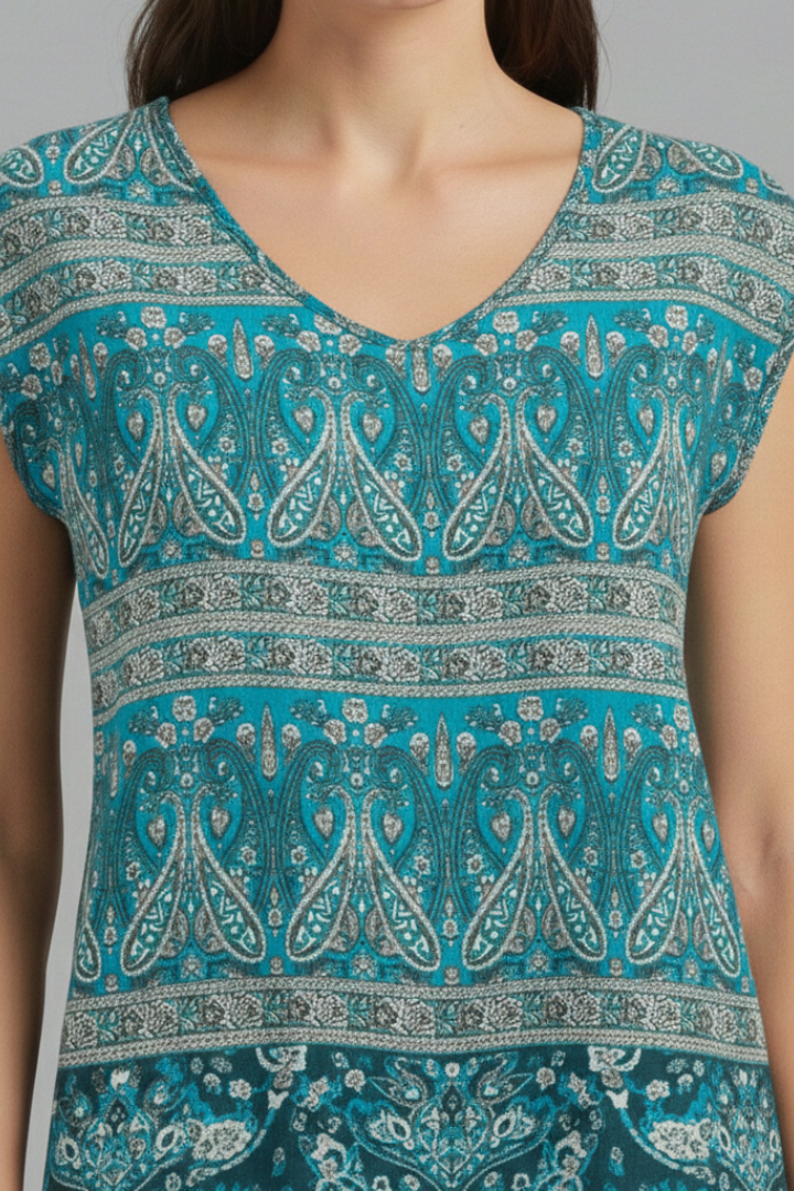 Women's Blouse with V-Neck and Floral Design