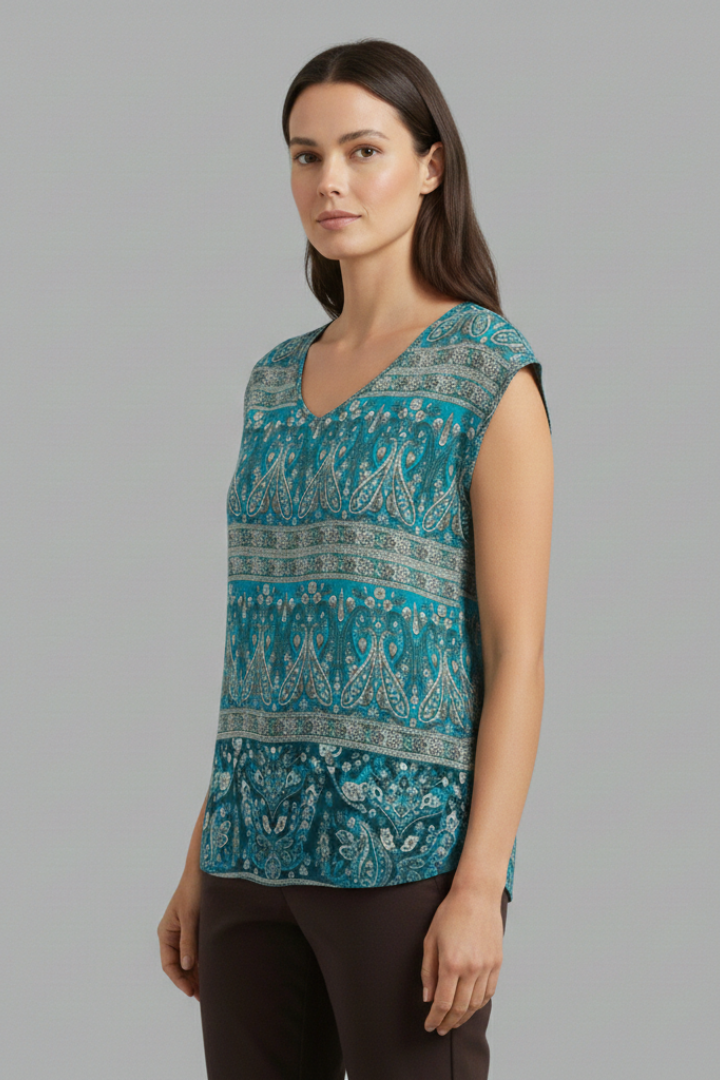 Women's Blouse with V-Neck and Floral Design