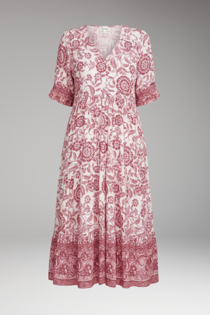 Women's Boho Floral Dress with V-Neck and Relaxed Fit