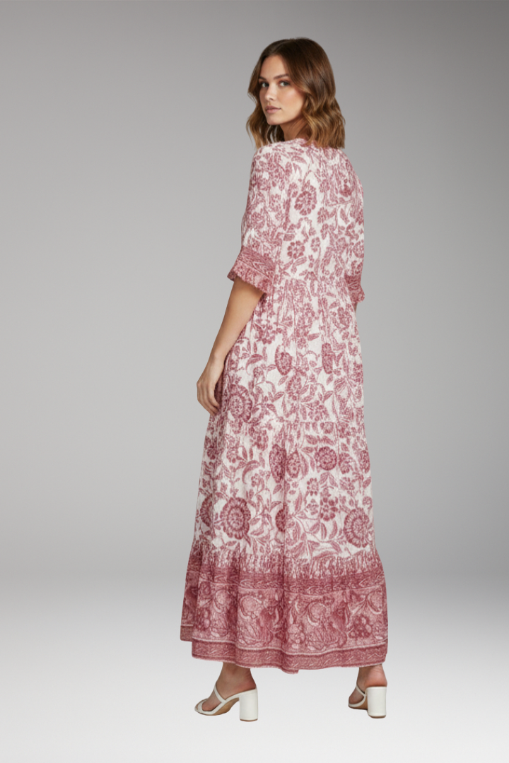 Women's Boho Floral Dress with V-Neck and Relaxed Fit