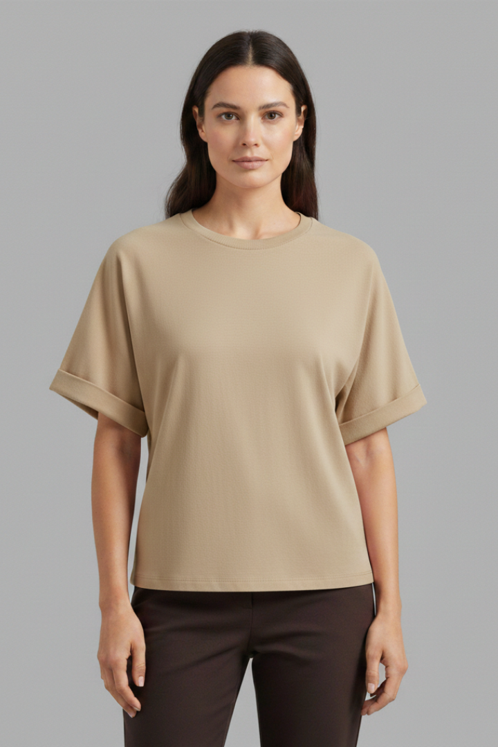 Women's Oversized T-Shirt with Round Neck and Rolled Cuffs