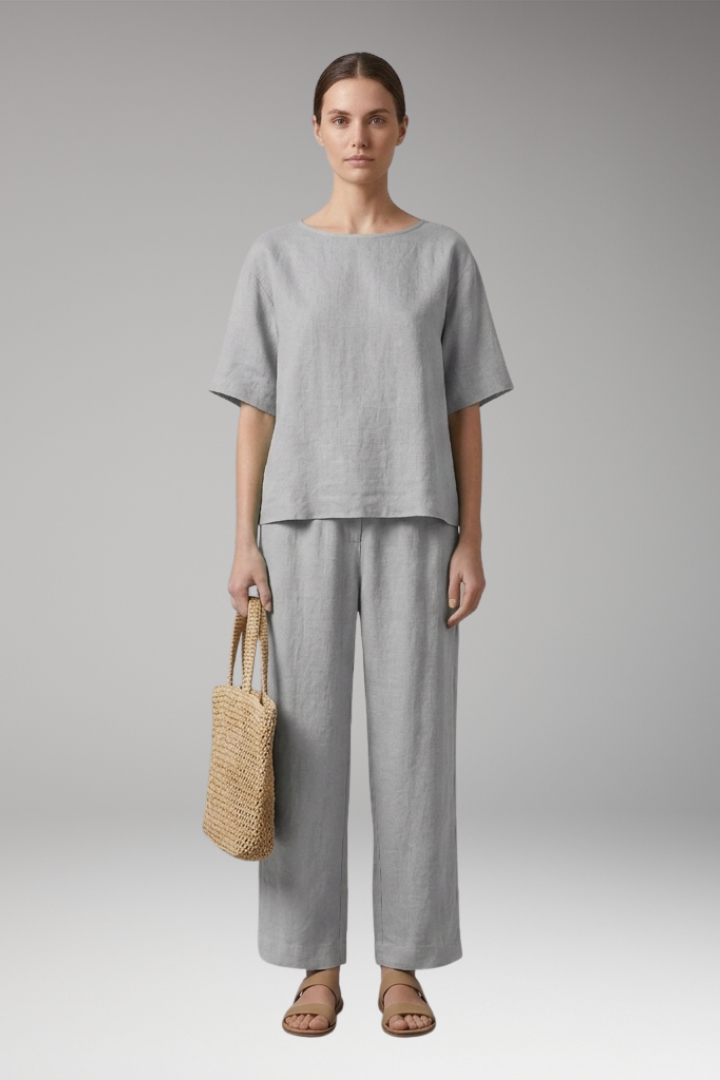 Women's Crop Top and Cropped Pants Set with Short Sleeves