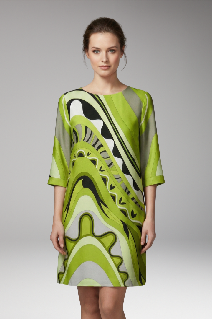 Women's Dress with Abstract Print and Long Sleeves